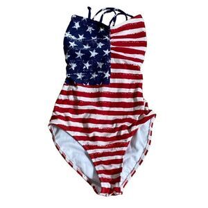 Exhilaration women’s flag, patriotic shelf, bra, strappy back swimsuit s/small
